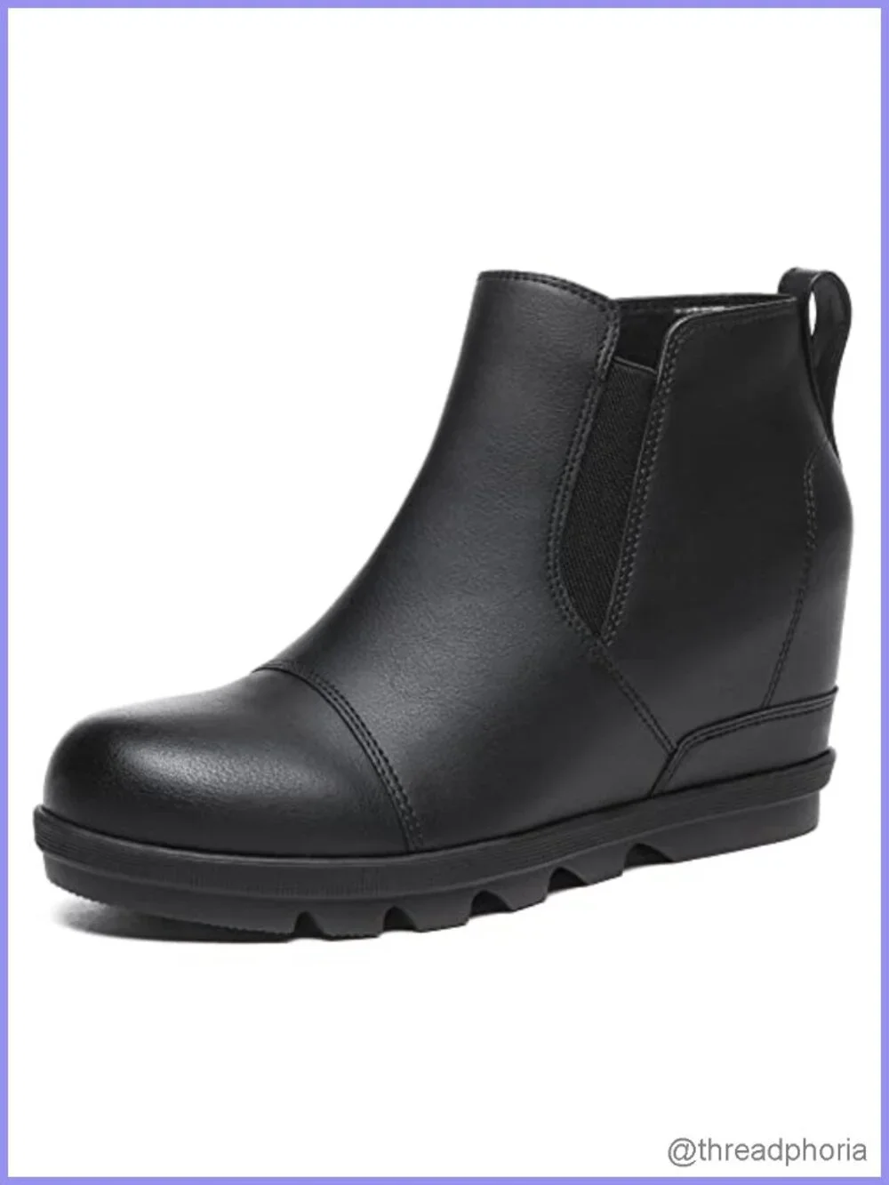Leather Wedge Ankle Boots Slip On Comfortable Booties